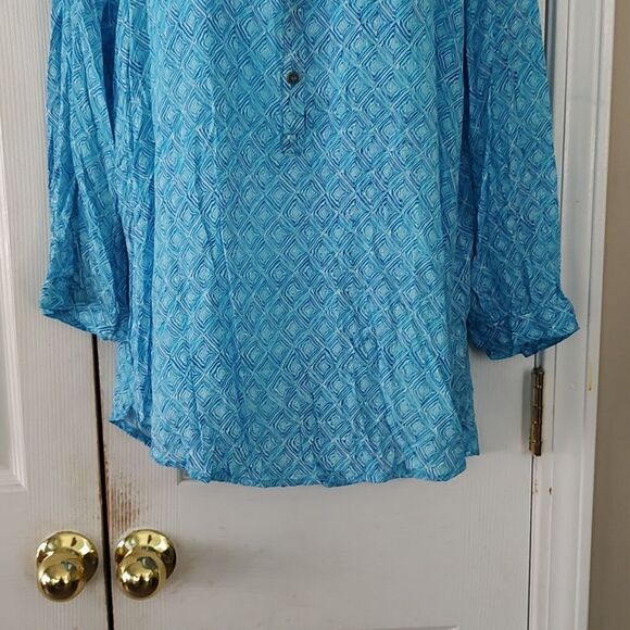 Grind & Greene  blue beachy high low tunic 3 button  front   Sz XL - Picture 2 of 6